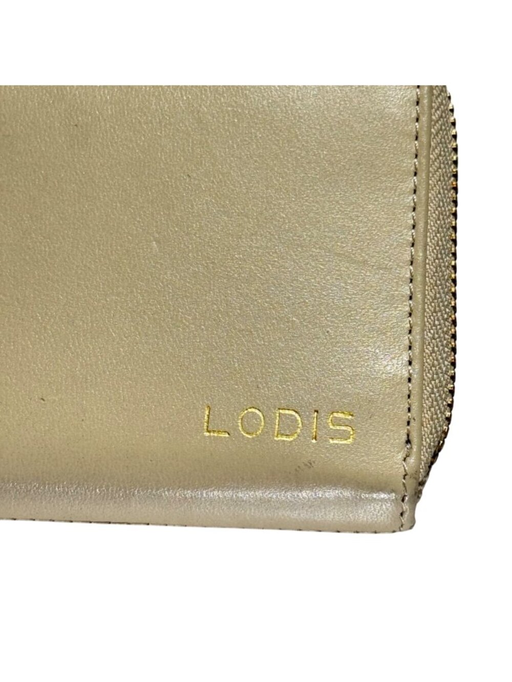 Lodis Beige Leather Zip-Around Long Continental Wallet With Gold Logo - Picture 9 of 11